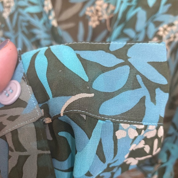 Vintage Womens Sz 12 Silk Tropical Floral Long Sleeve Crop Tie Front Top 70s - Picture 4 of 8